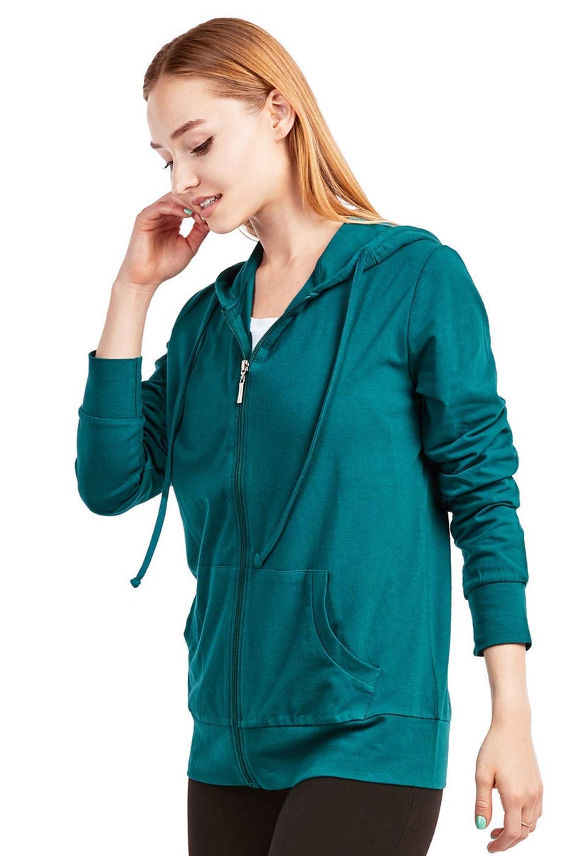 Sofra Women's Thin Cotton Zip Up Hoodie Jacket (M, Peacock) - Image 2